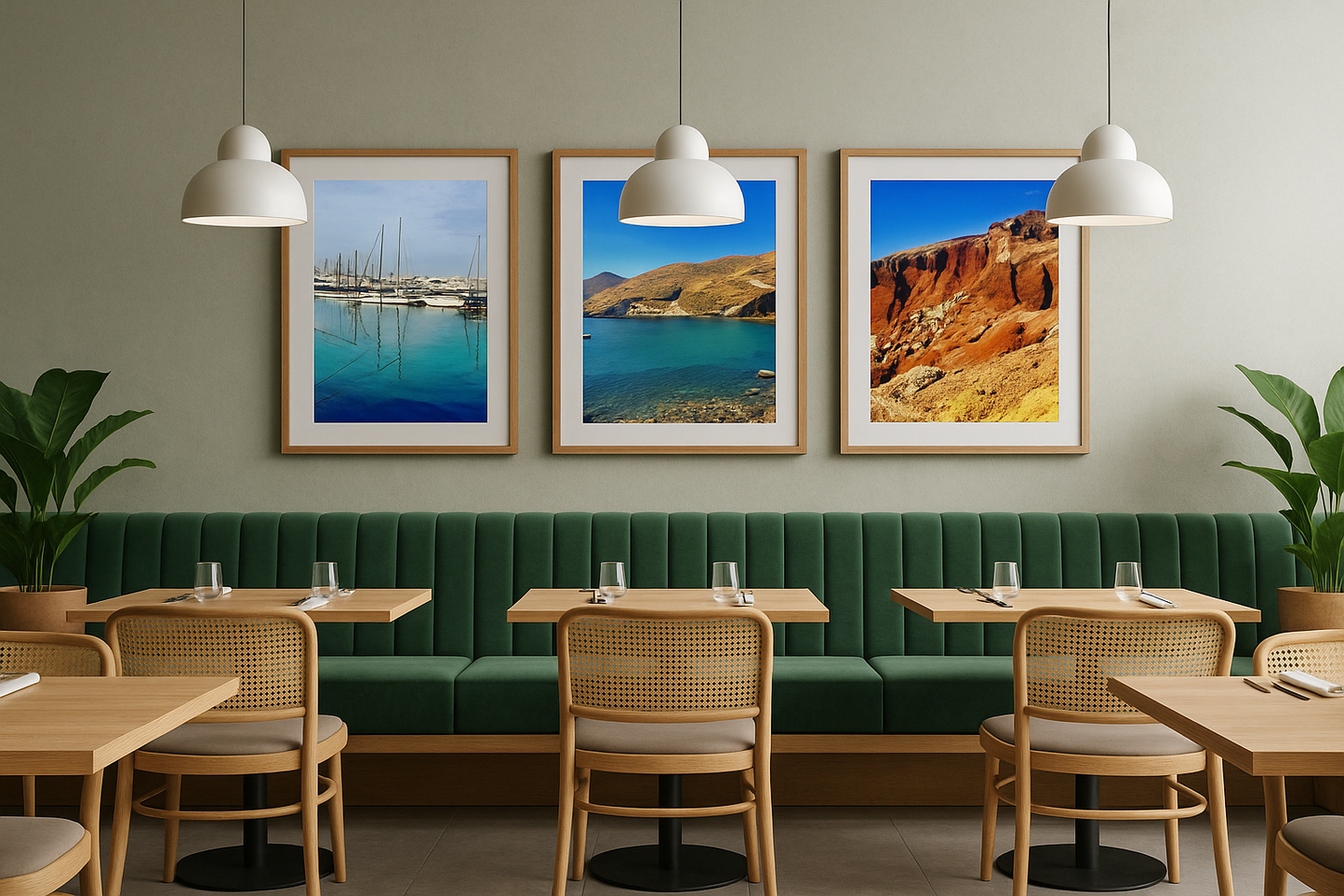 Sailboats in Sapphire Bay | Santorini Greece Mediterranean Coast | Printable Wall Art
