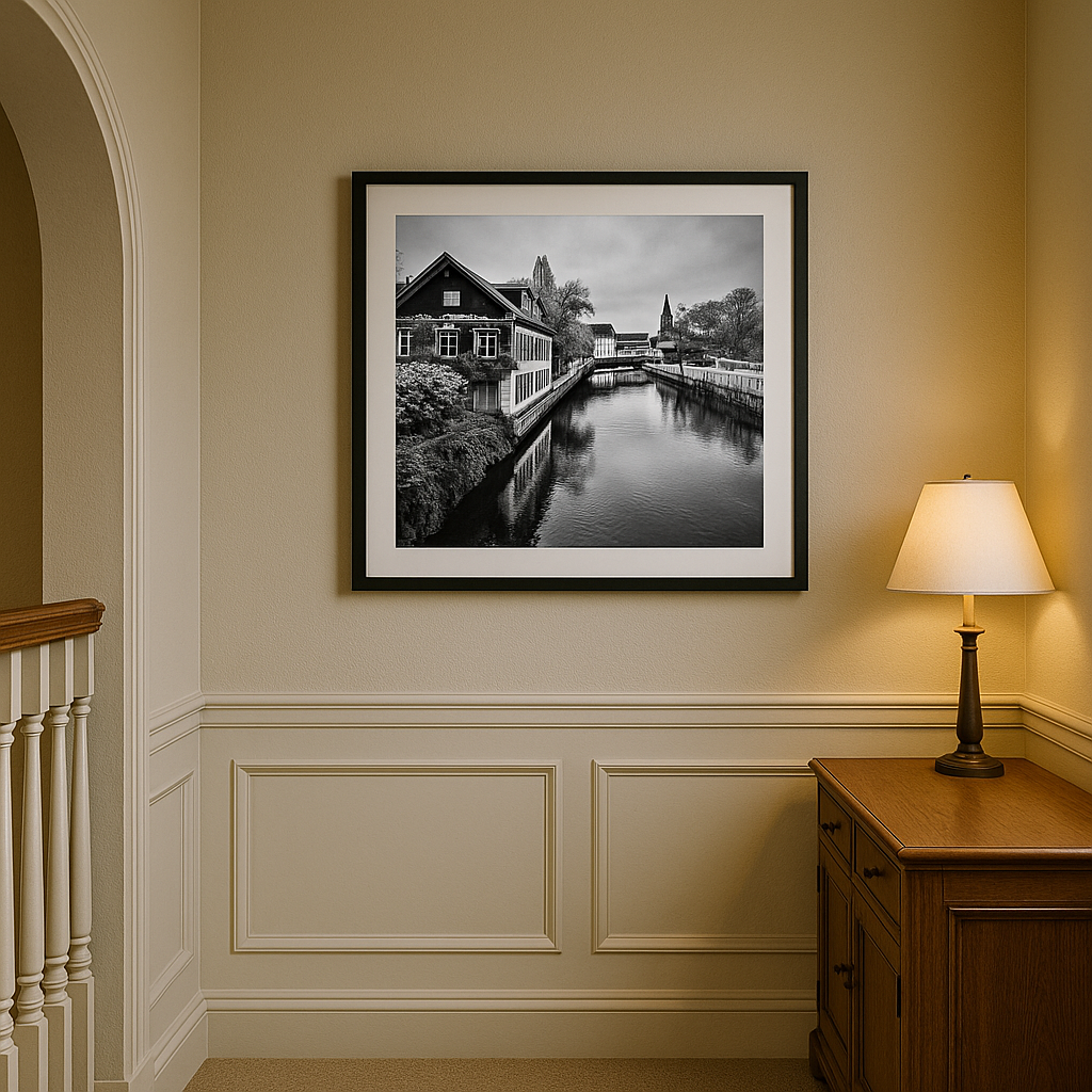 Still Waters of Strasbourg | France Canal Black and White Print | Printable Wall Art