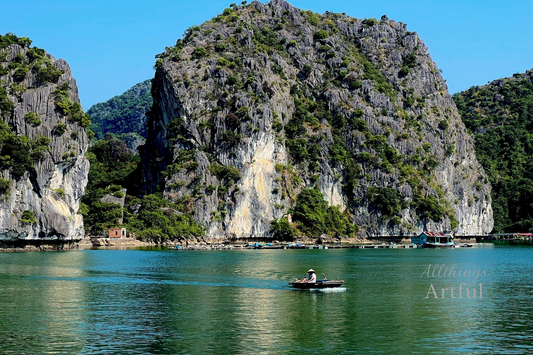 Coastal Village & Karst Landscape | Ha Long Bay Vietnam Fisherman | Printable Wall Art