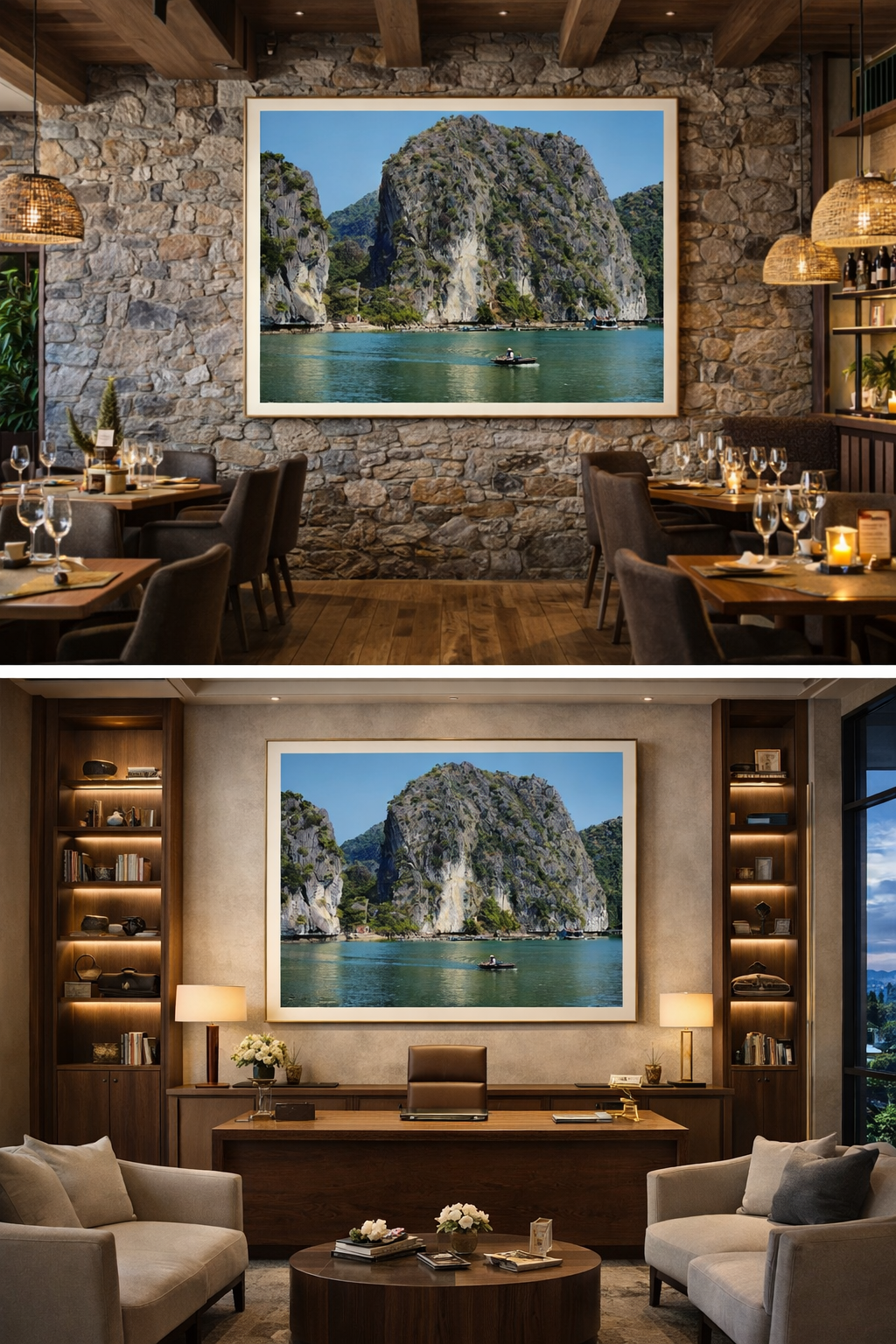 Coastal Village & Karst Landscape | Ha Long Bay Vietnam Fisherman | Printable Wall Art