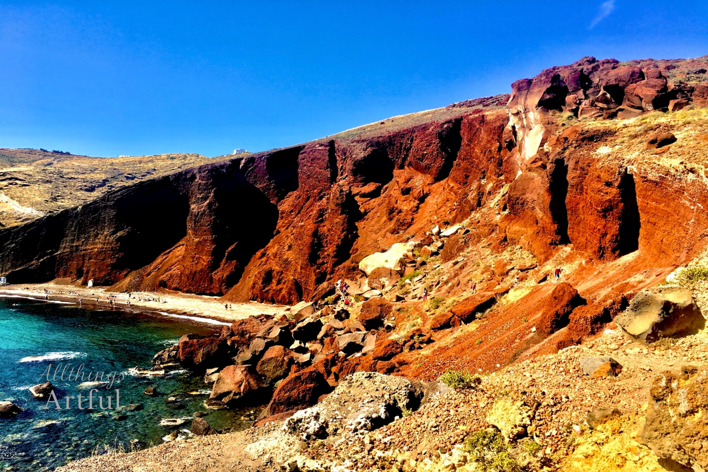 Red Cliffs of Santorini | Greece Volcanic Coast Seascape | Printable Wall Art