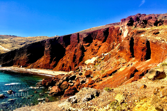 Red Cliffs of Santorini | Greece Volcanic Coast Seascape | Printable Wall Art