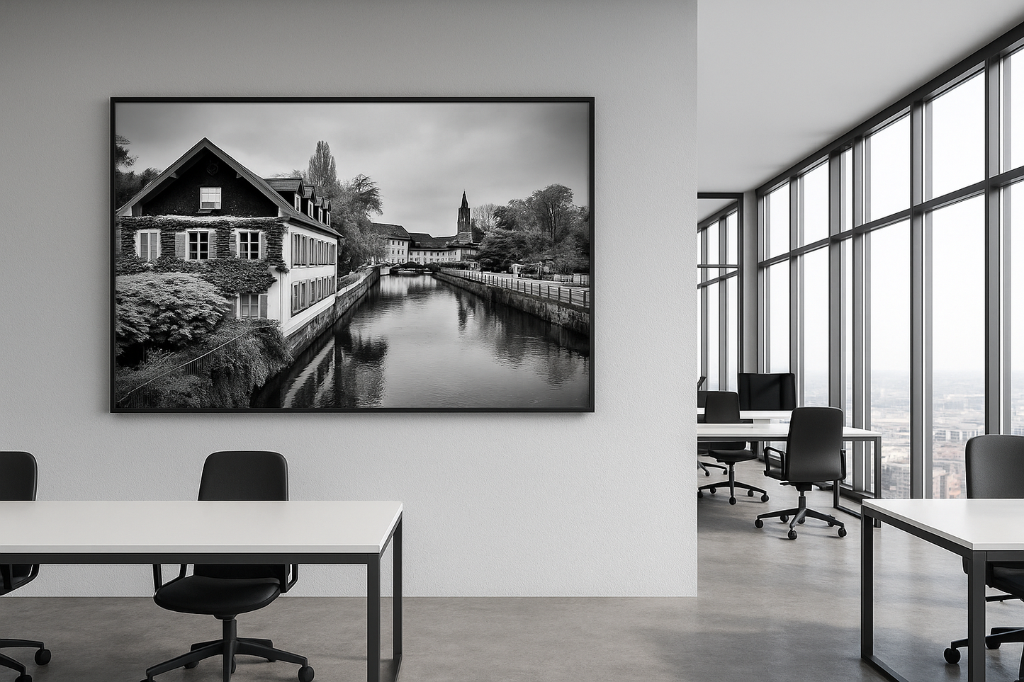 Still Waters of Strasbourg | France Canal Black and White Print | Printable Wall Art