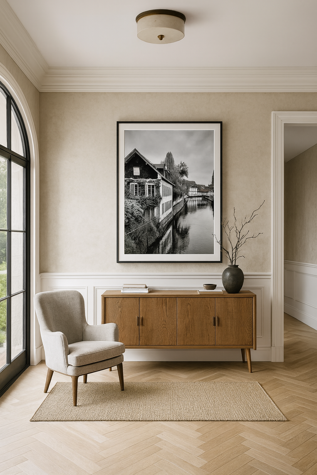 Still Waters of Strasbourg | France Canal Black and White Print | Printable Wall Art