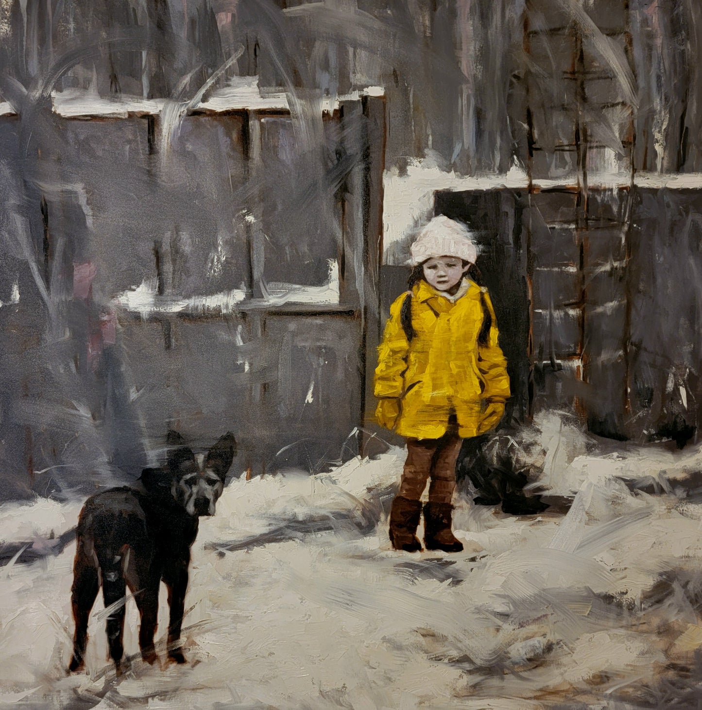 The Girl in the Yellow Coat | 46" x 46" Original oil on canvas
